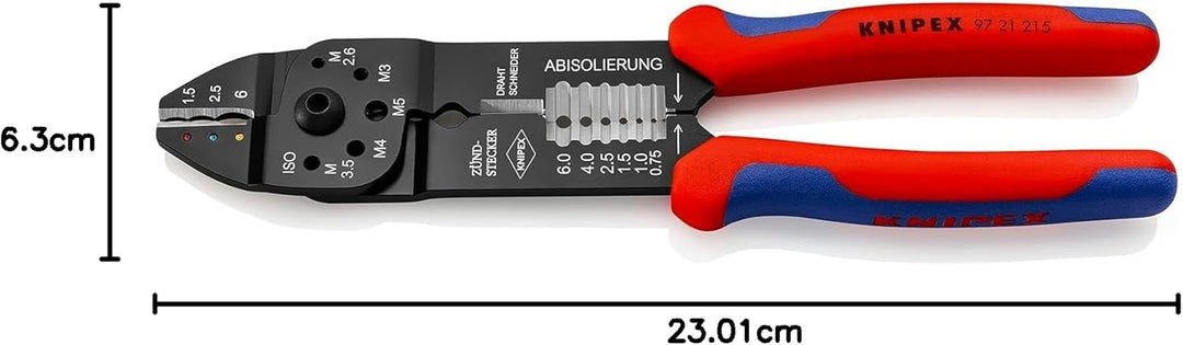 KNIPEX Crimpzange, 0,5-6,0 mm², mit F-Crimp, für isolierte Kabelschuhe, mit Abisolier- und Scheidfun