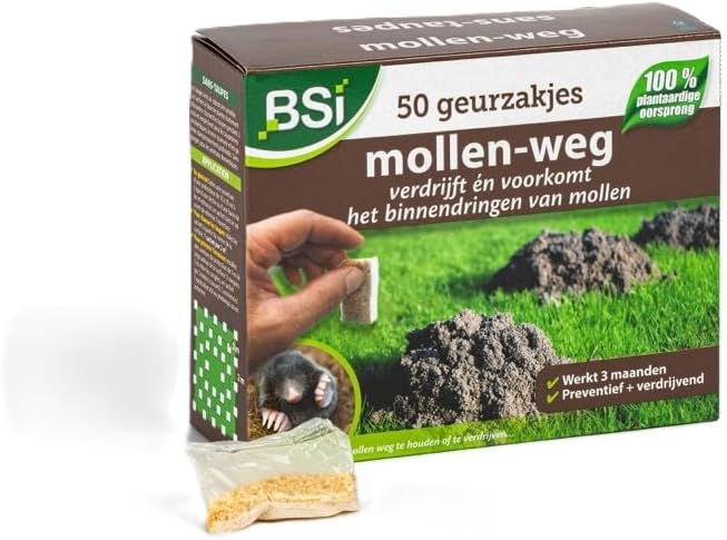 BSI - Maulwurffrei – 50 Beutel mit Granulat gegen Maulwürfe – 100% natürlich – lange Lebensdauer 3 b