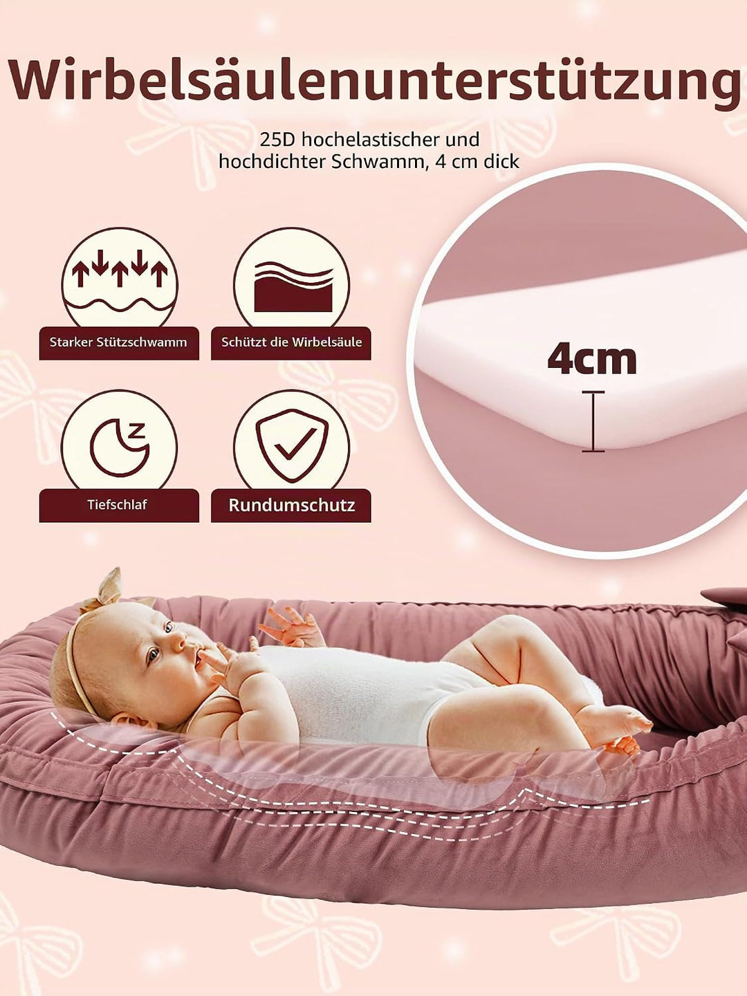 EAQ Babynest Nestchen Baby Weiches Atmungsaktives Babybett für Neugeborene Geschenk Baby Erstausstat