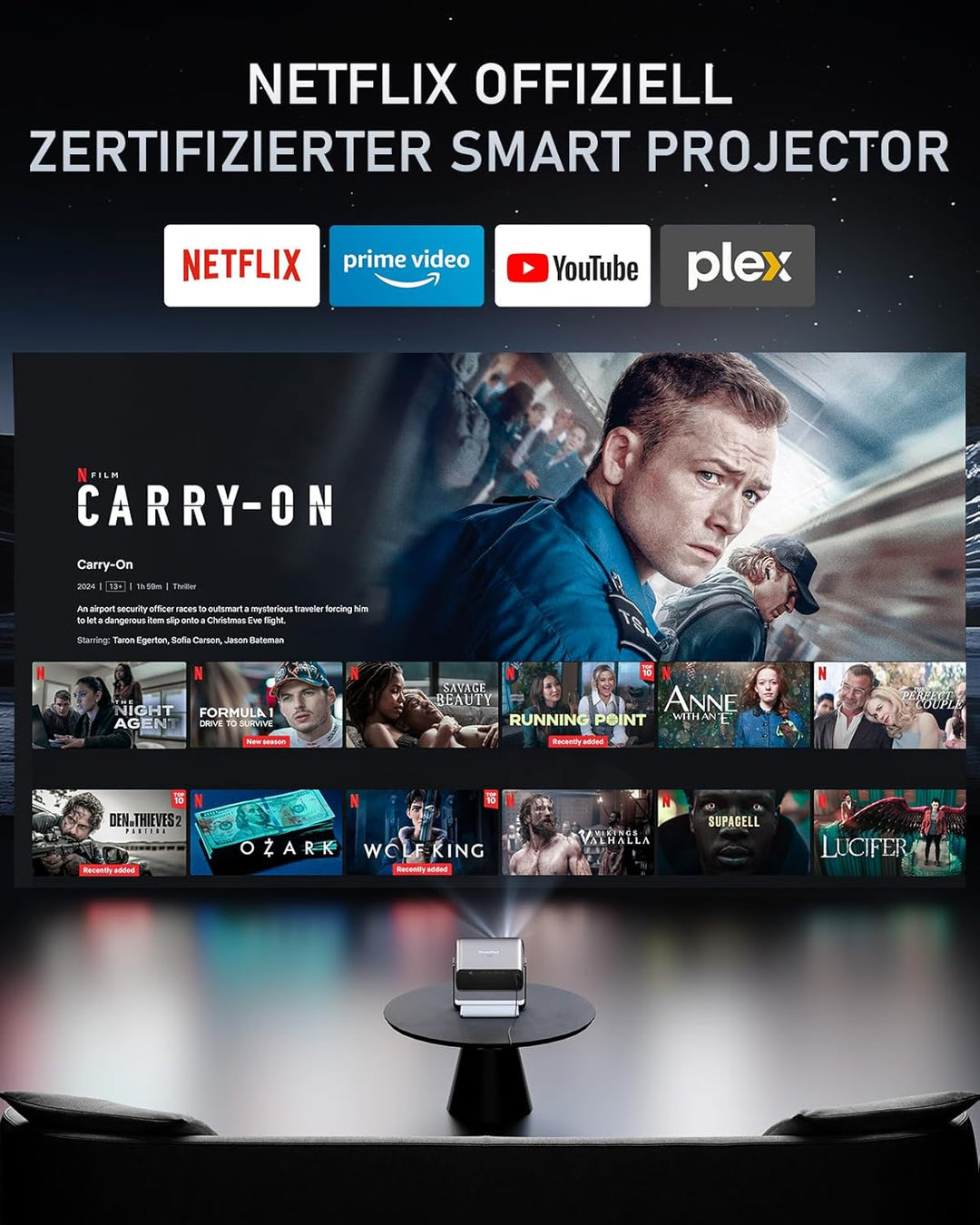 [Netflix-zertifizierter & AI-Auto-Fokus] XuanPad Beamer mit WiFi & Bluetooth Full HD 1080P Projektor