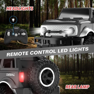 DEERC Ferngesteuertes Auto, 1:18 SUV mit LED-Scheinwerfern, 2,4 GHz, 160 Minuten Spiel, All-Terrain