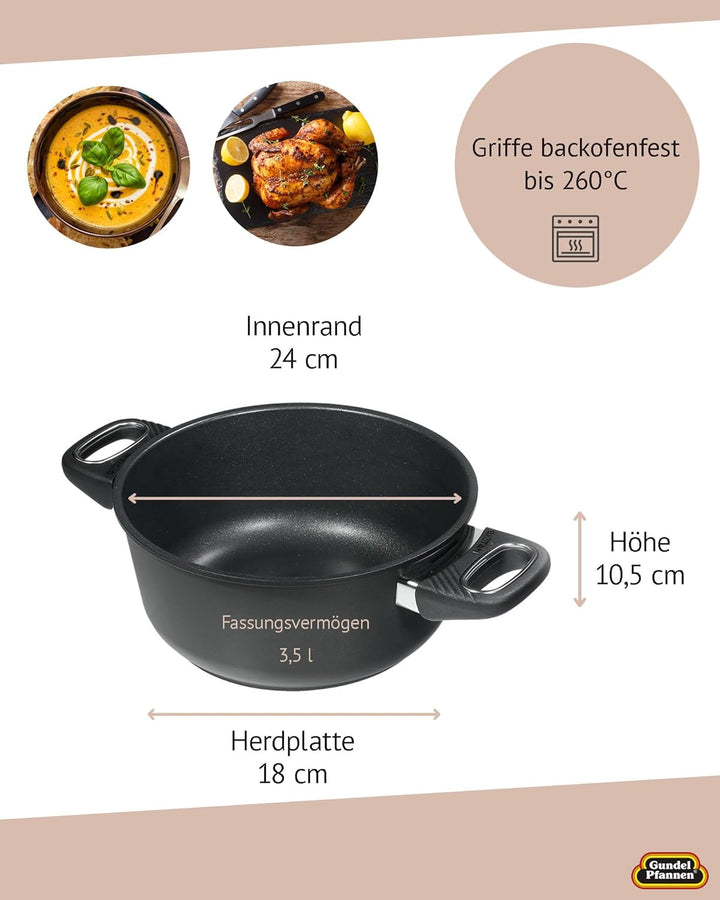 Original Gundel GUSS-BRATEN-TOPF INDUKTION, Ø 24 cm, Höhe 10,5 cm, Schmortopf BIOTAN-Oberfläche, bac