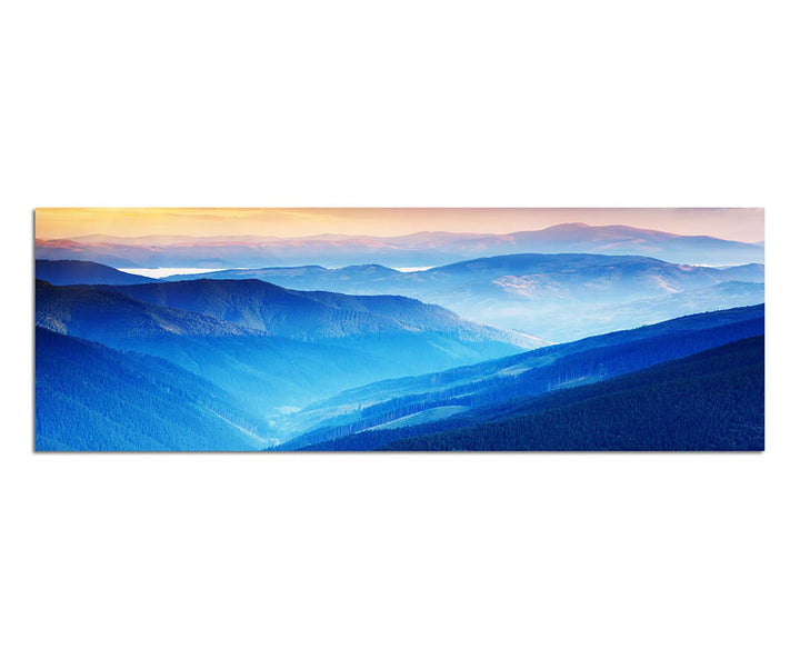 Paul Sinus Art Panoramabild auf Leinwand und Keilrahmen 150x50cm Ukraine Landschaft Berge Sonnenunte