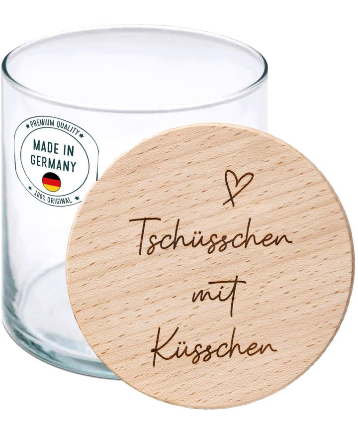 Abschiedsgeschenk – Geschenkglas mit Gravur für eine humorvolle Verabschiedung | Abschied Kollegin J