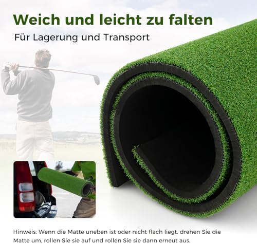 FANTASK Golf Abschlagmatte, 152 x 117cm Golf Übungsmatte inkl. 2 Gummi-Tees und 2 Ausrichtungsstäbe