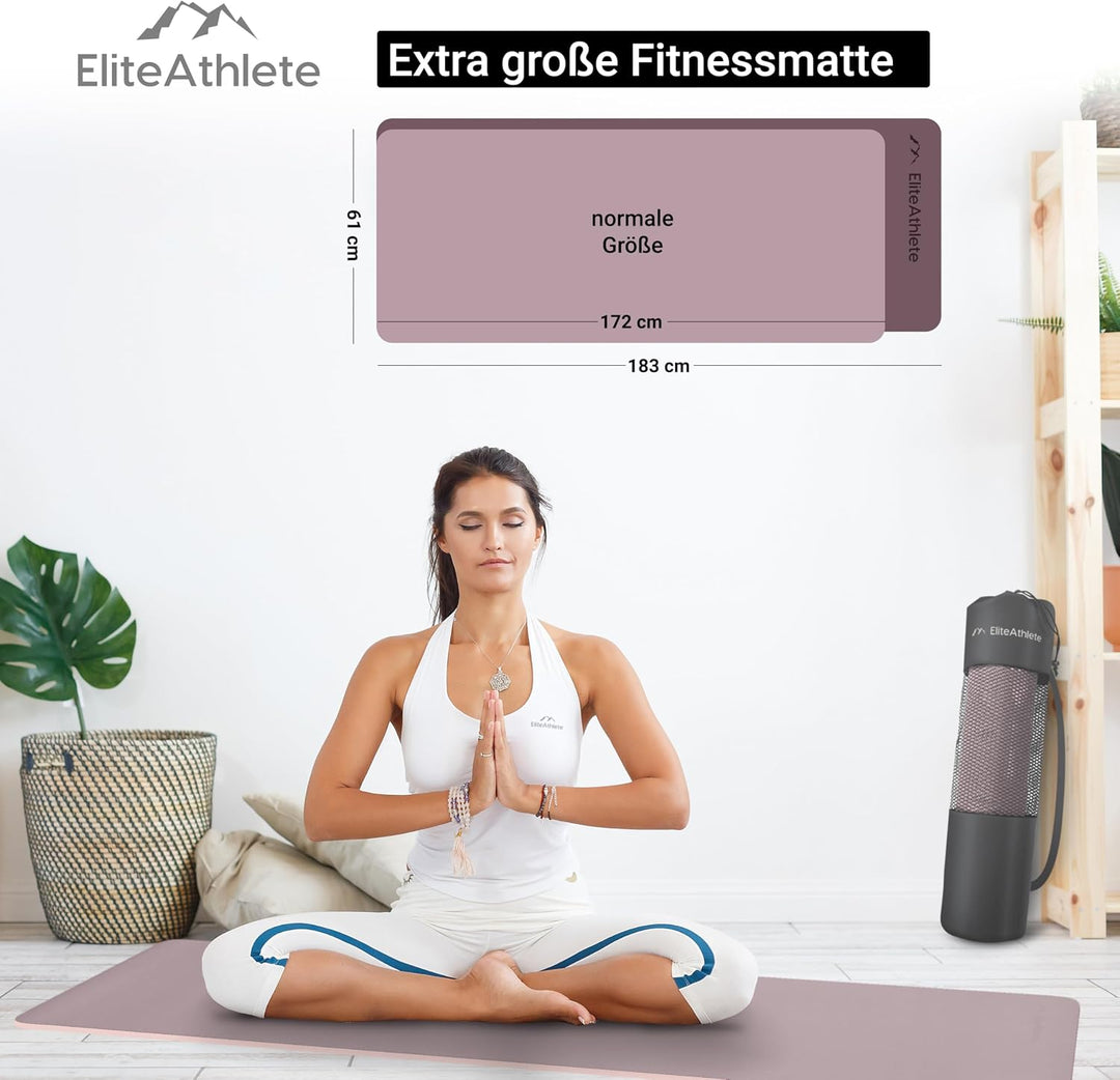 EliteAthlete Yogamatte - Sportmatte - Fitnessmatte - Gymnastikmatte gepolstert &amp; rutschfest für Fitn