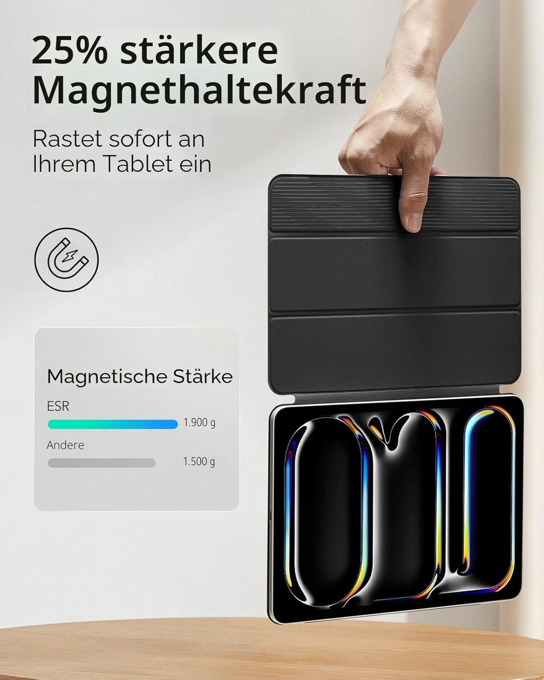ESR für iPad Pro 13 Zoll Hülle M4 (2024), Magnetische Befestigung, dünne dreifach Faltbare Standhüll