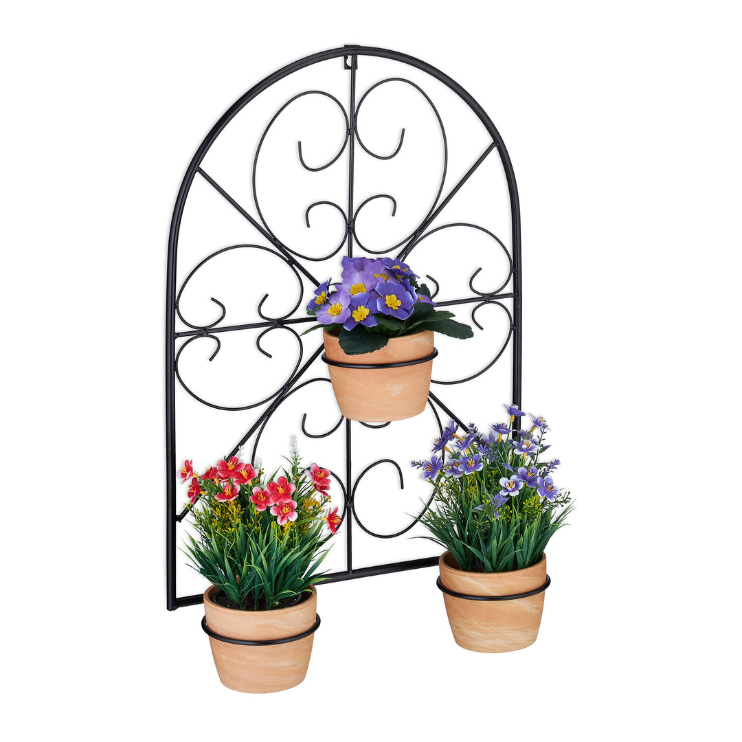 Relaxdays Blumentopfhalter, für 3 Blumentöpfe Ø 11,5 cm, Wand Topfhalter, Metall, Retro Blumentopfha