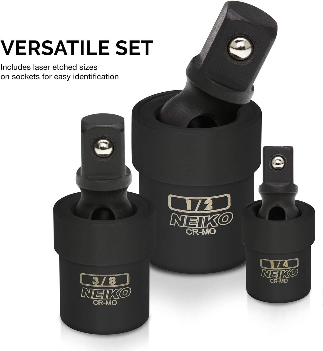 Neiko 02486A Universalgelenk-Drehgelenk-Steckschlüssel-Adapter-Set, 3-teilig, 1/4 Zoll, 3/8 Zoll, 1/