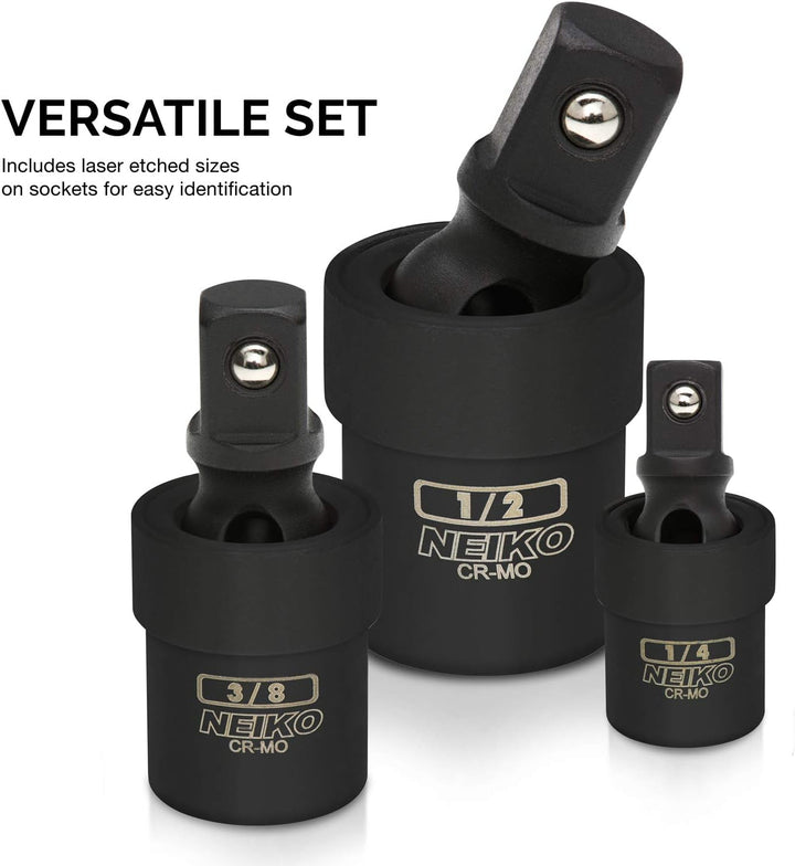 Neiko 02486A Universalgelenk-Drehgelenk-Steckschlüssel-Adapter-Set, 3-teilig, 1/4 Zoll, 3/8 Zoll, 1/