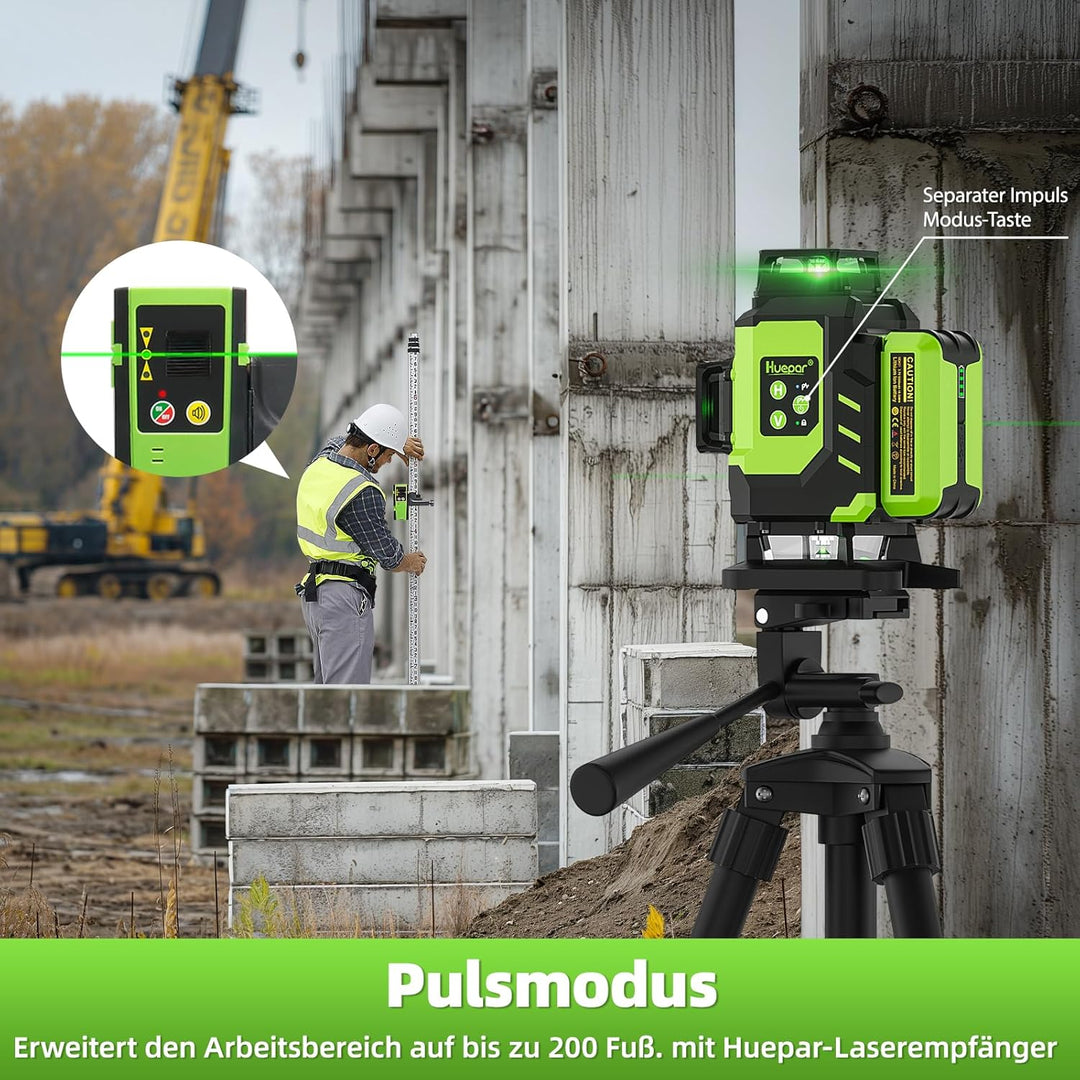 Huepar 4x360 Kreuzlinienlaser Selbstnivellierend 16 Linien Grüner Strahl 4D Linienlaser Fliesenboden
