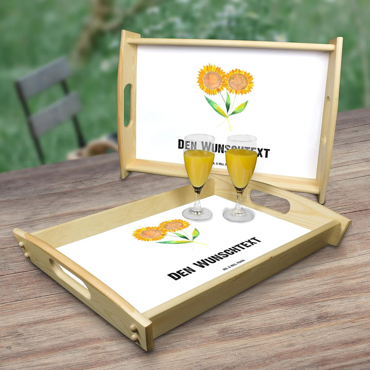 Mr. & Mrs. Panda Serviertablett personalisiert Blume Sonnenblume - Personalisierte Geschenke, selbst