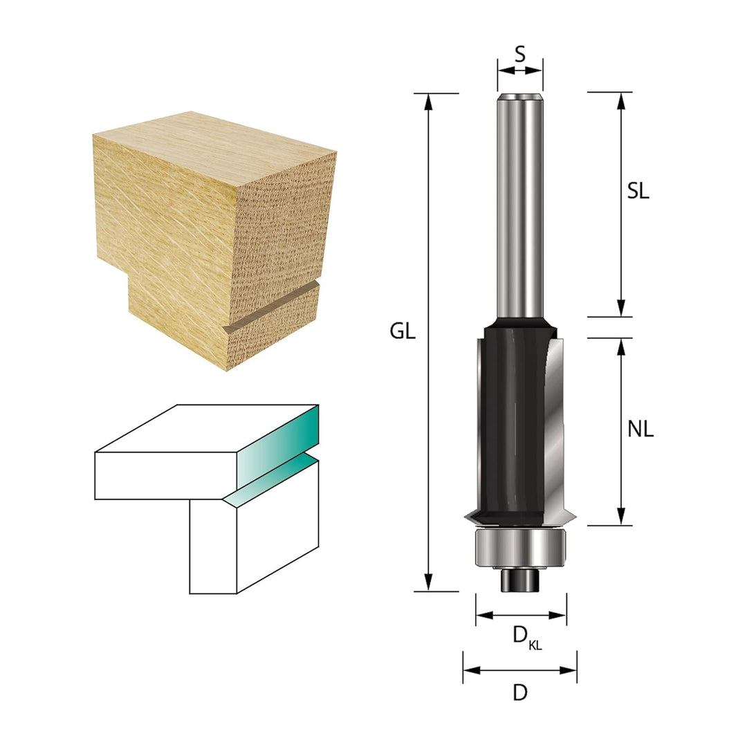 ENT 15590 Schattenfugenfräser HW, Schaft (S) 8 mm, Durchmesser (D) 15,9 mm, NL 25,4 mm, D2 12,7 mm,