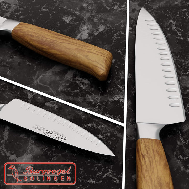 Burgvogel Solingen Kochmesser 20 cm geschmiedet Olivenholz, Oliva Line, rostfrei, deutsches Küchenme