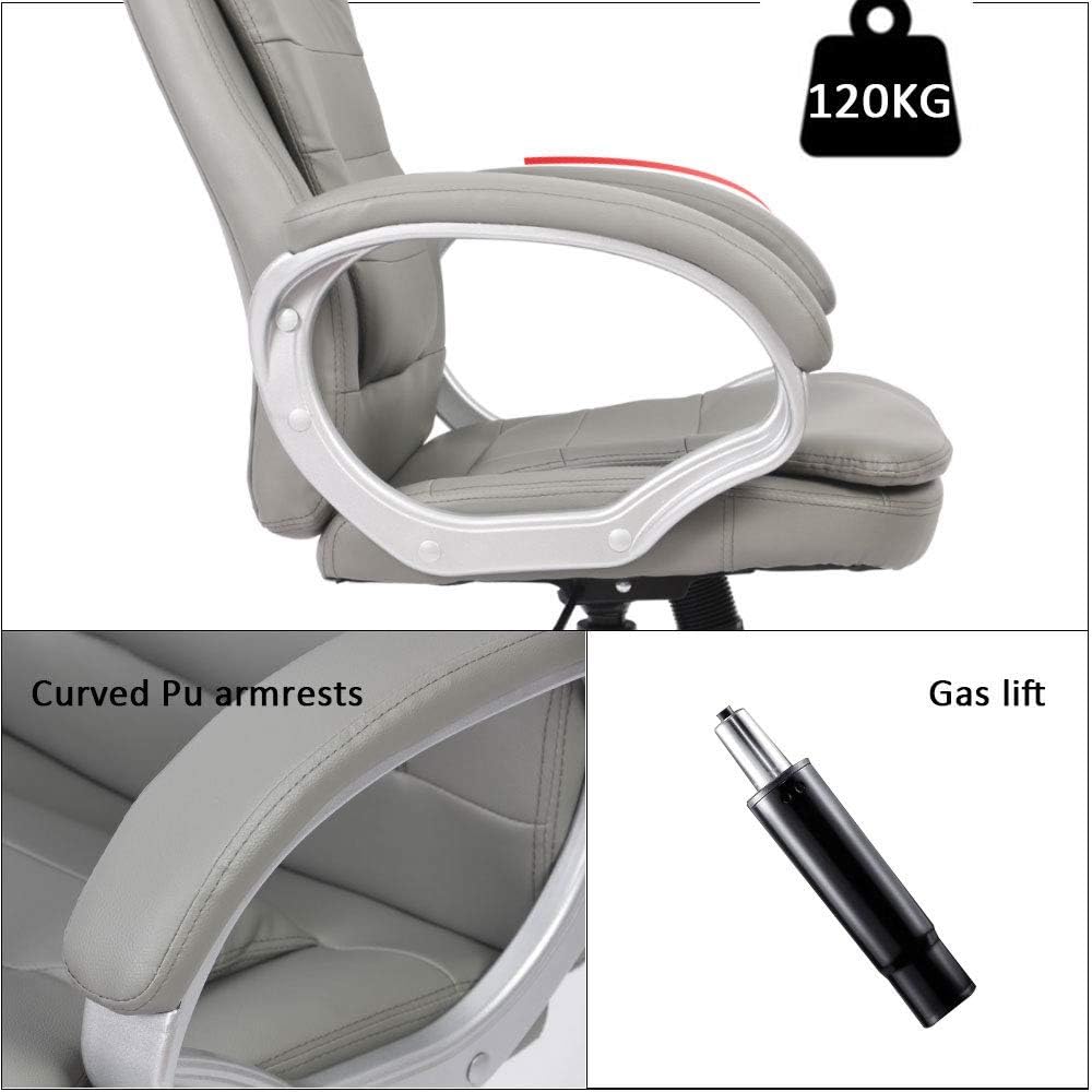 Melko Bürostuhl ergonomisch Bürodrehstuhl mit Armlehne Gamingstuhl Grau PU-Leder Chefsessel 120 kg B