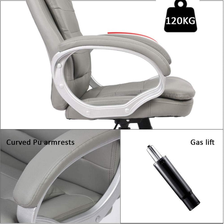 Melko Bürostuhl ergonomisch Bürodrehstuhl mit Armlehne Gamingstuhl Grau PU-Leder Chefsessel 120 kg B