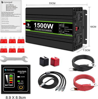 NOVOPAL 1500W Wechselrichter 12V auf 230V Reiner Sinus Spannungswandler mit LCD Display Fehlercodes