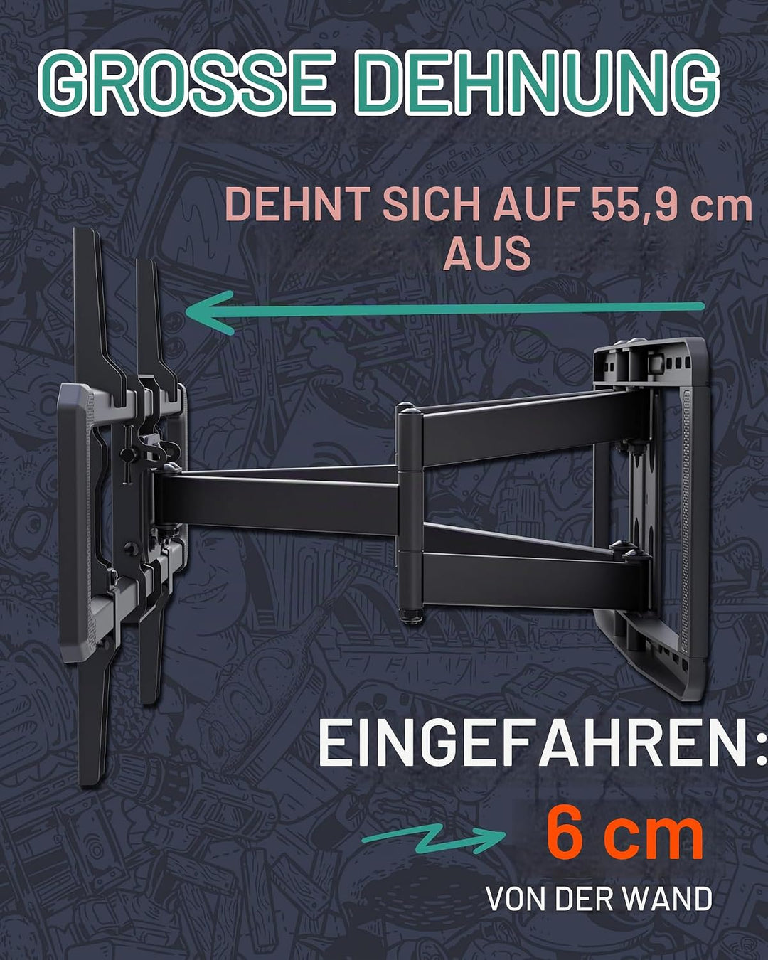 ECHOGEAR Full Motion Articulating TV Wall Mount Bracket for 42"-86" TVs - Easy to Install On 16", 18