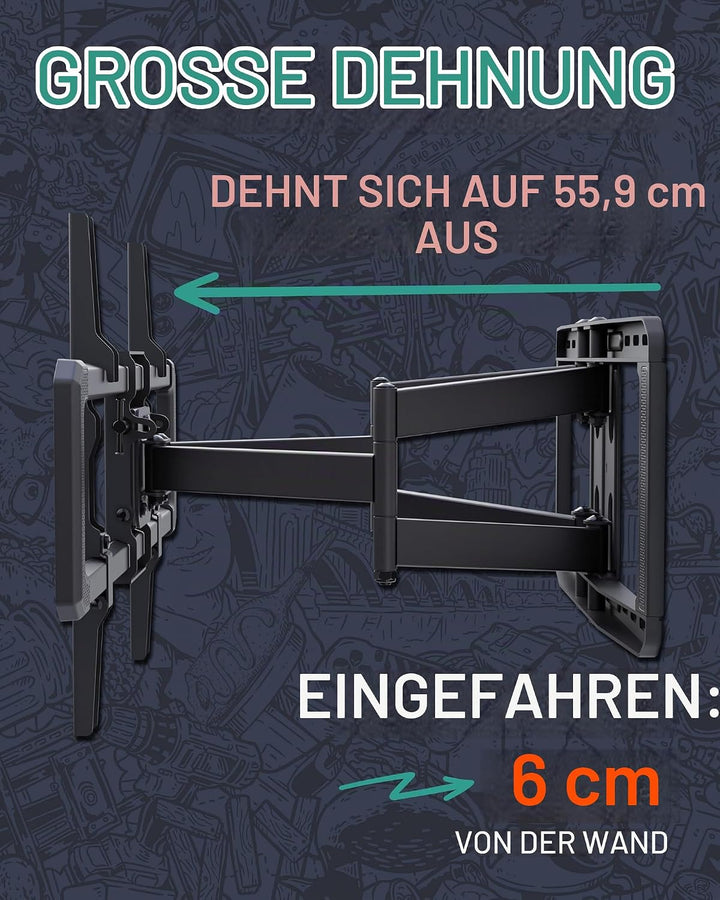 ECHOGEAR Full Motion Articulating TV Wall Mount Bracket for 42"-86" TVs - Easy to Install On 16", 18