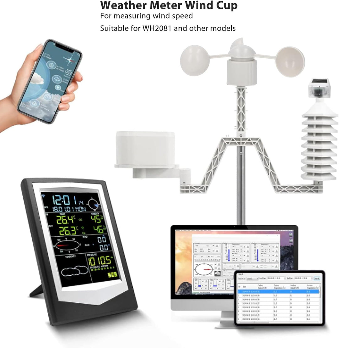 Windbecher, 3 Becher Windmessdetektor, Windgeschwindigkeitssensor-Anemometer mit RJ11-Anschluss, WH2