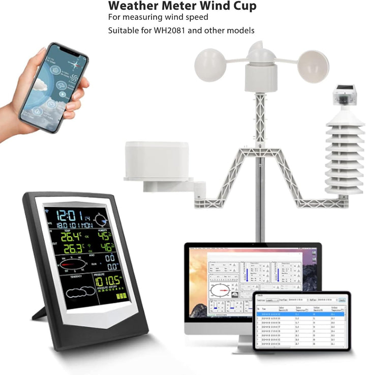Windbecher, 3 Becher Windmessdetektor, Windgeschwindigkeitssensor-Anemometer mit RJ11-Anschluss, WH2