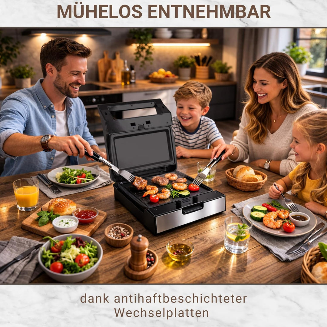 Syntrox Teppanyaki Grill mit Wechselplatten, Edelstahl, schnelles Aufheizen, Antihaftbeschichtet, ve