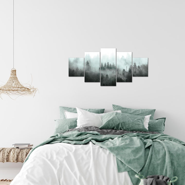 Runa Art Wandbilder Wald Natur 5 Teilig Bild auf Vlies Leinwand Deko Wohnzimmer Schlafzimmer Panoram