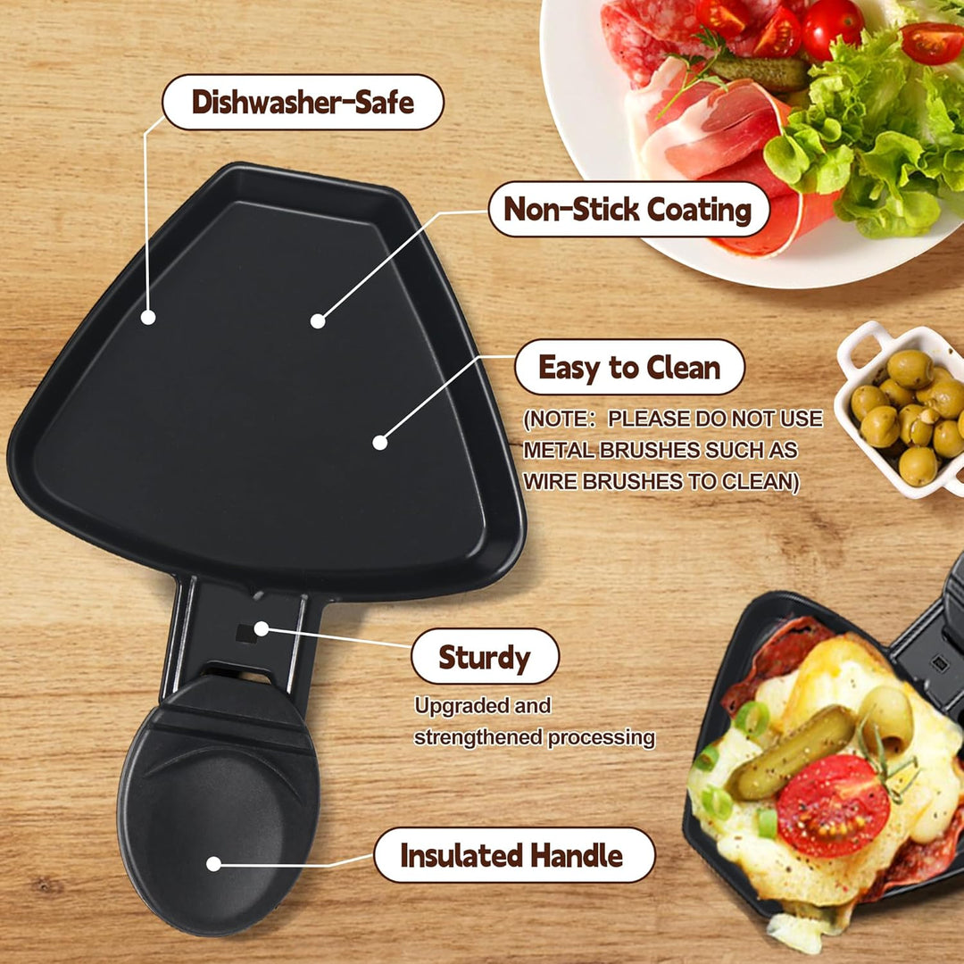 HengBO Raclette Pfännchen Set 4 Stück Mini Antihaftbeschichtet Raclette Pfännchen Ersatz mit 4 Holz