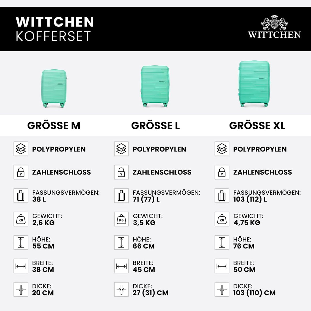 WITTCHEN ARCO Line | Reisegepäck-Set Leichtes Gepäck | Polypropylen TSA-Schloss Teleskopgriff 4 Lenk