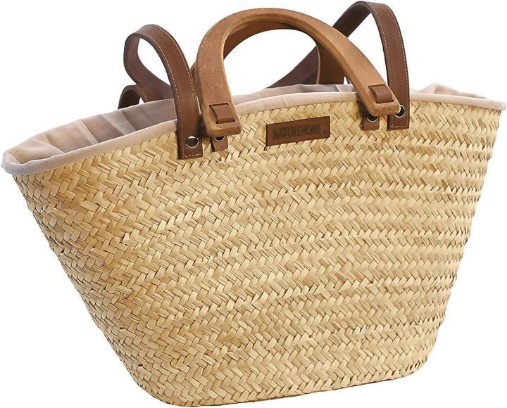 NATUREHOME Palmblatt-Tasche mit heller Auskleidung Umhängetasche und Einkaufskorb in einem Palmblatt