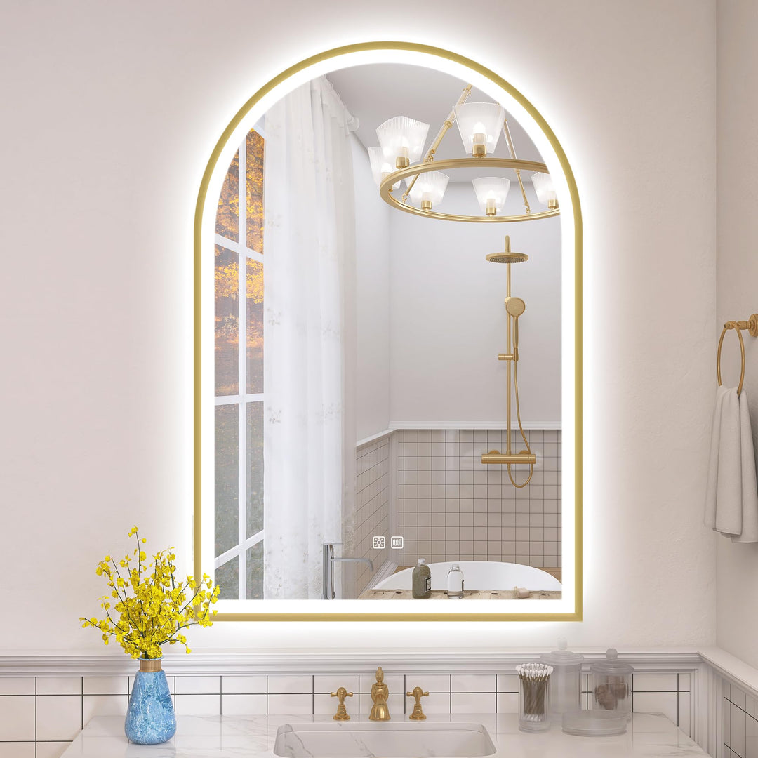 S'bagno Badspiegel mit Beleuchtung 60x90 cm, LED Badezimmerspiegel mit Aluminiumrahmen, Nebelfrei, 3