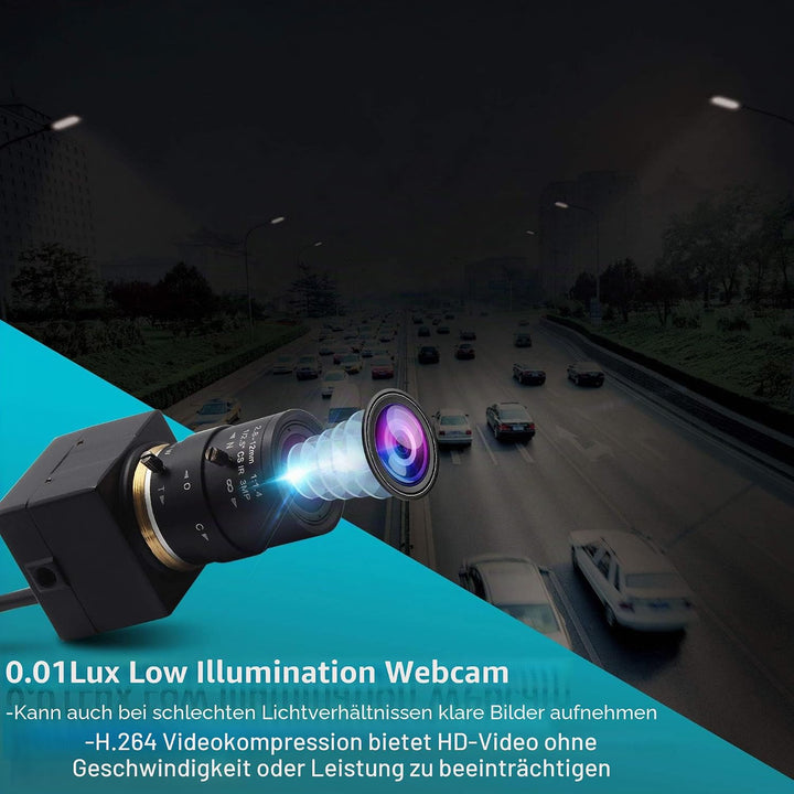 ELP 0.01 Lux Webcam 1080P Weitwinkel Einstellbar 2.8-12mm Vario Objektiv Low Illumination Minikamera