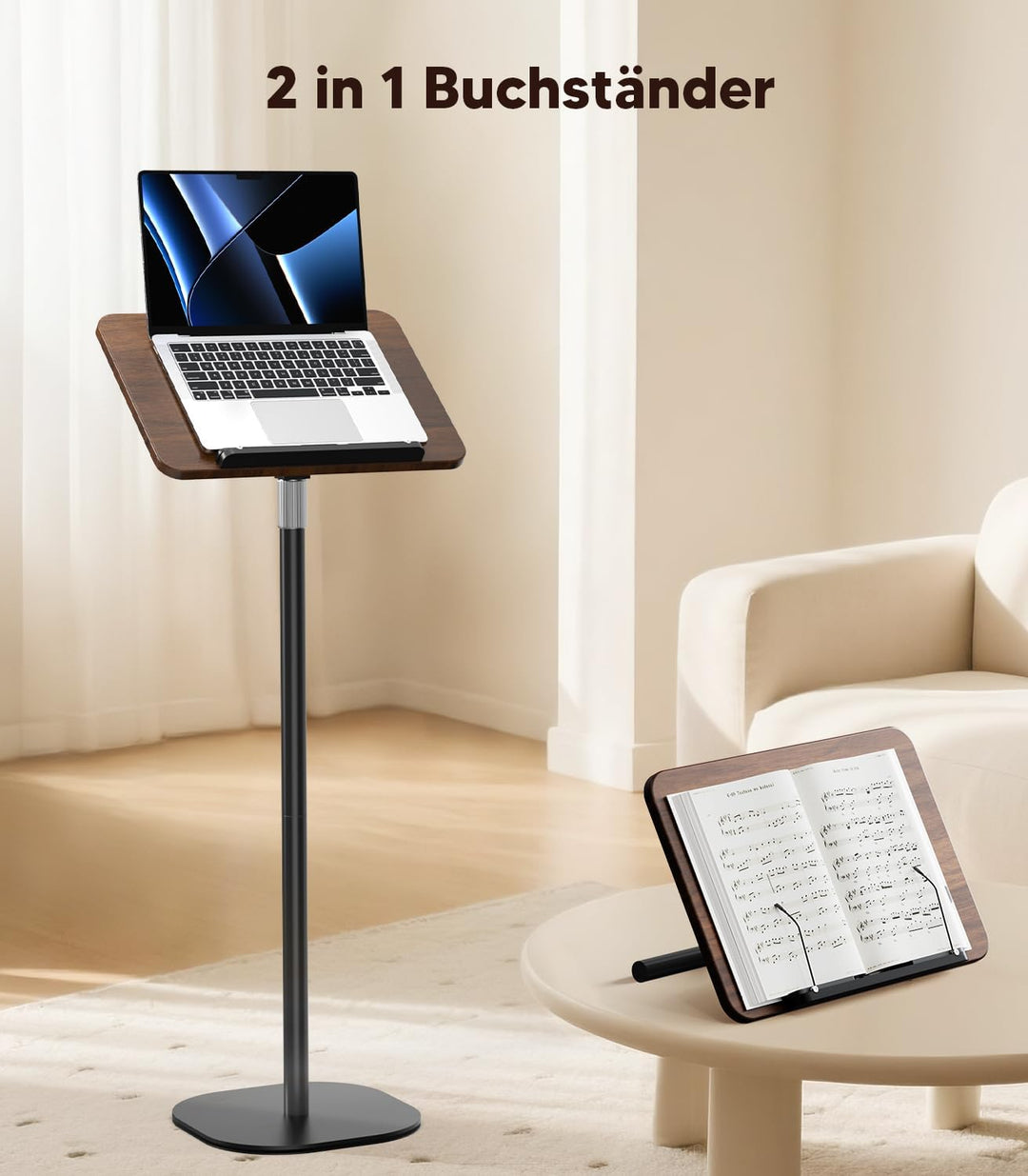 TURNRISE 2 in 1 Buchständer Book Stand Höhenverstellbarer Buchhalter für Boden/Tisch mit XXL-Platte
