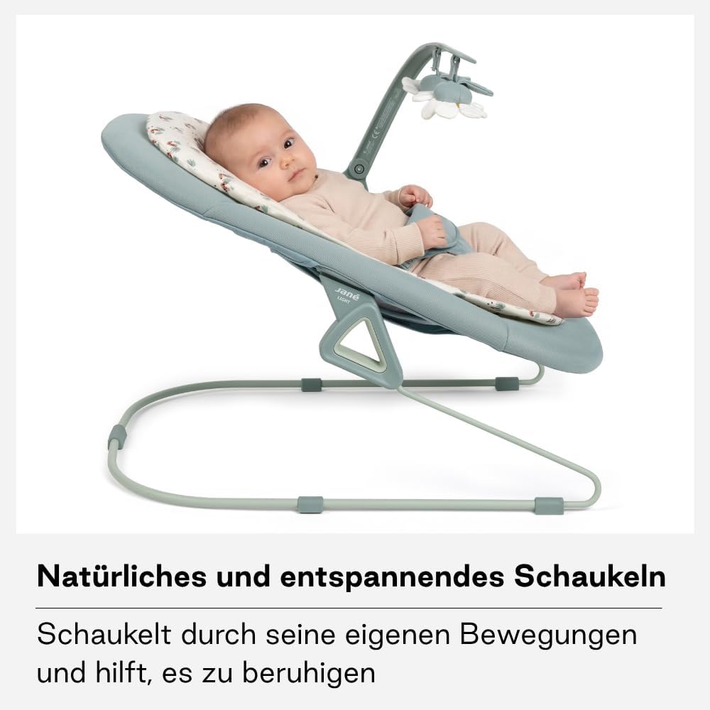 Jané Light, Babywippe ab Geburt, Ultraleichte Babywippe mit natürlicher Wippbewegung, Spielbogen und