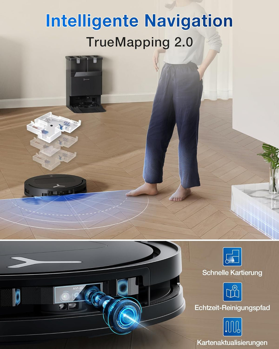 ECOVACS DEEBOT T50 Omni Saugroboter mit Wischfunktion,15.000 Pa, T30 Omni-Upgrade, Ausziehbare Seite
