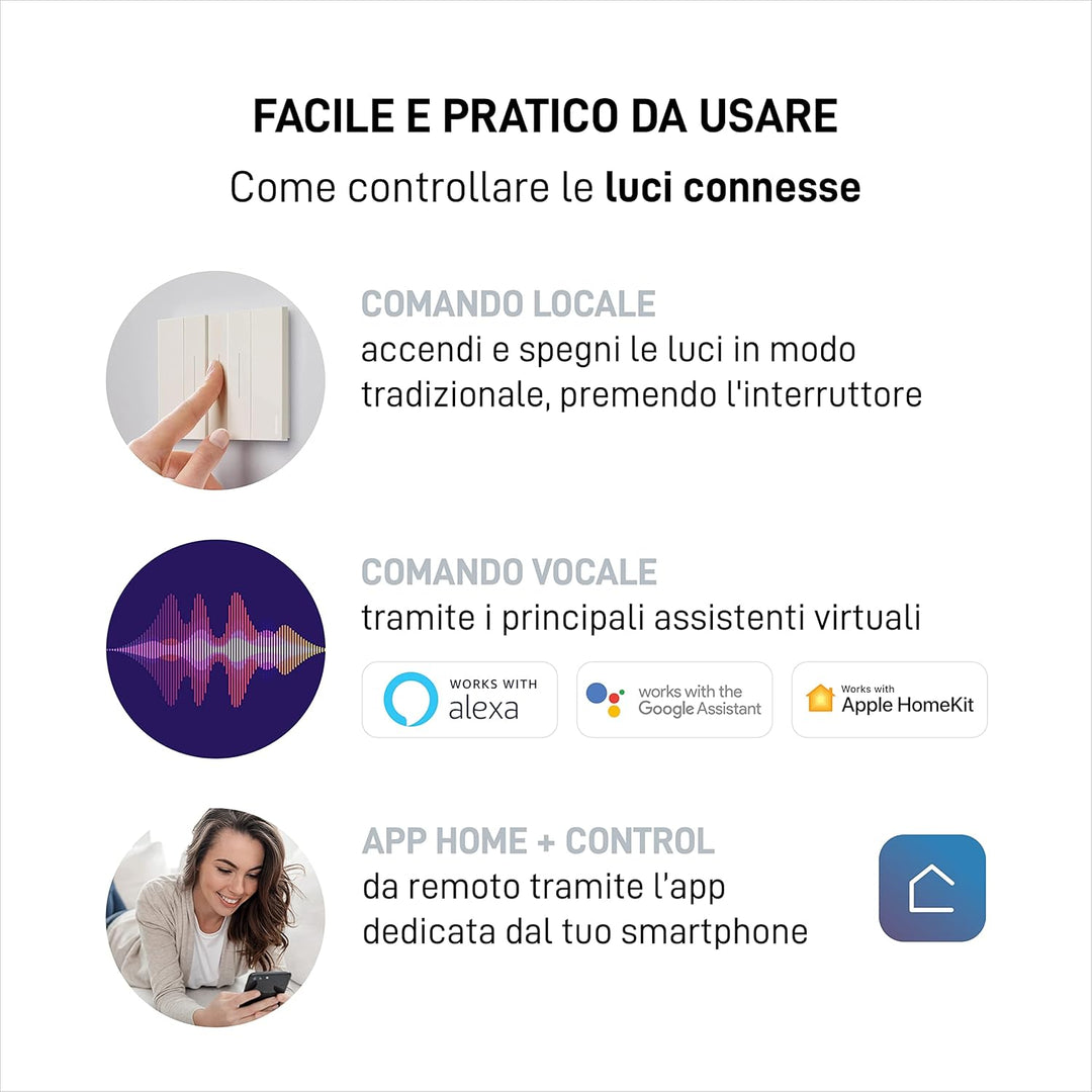 BTicino, Living Now Smart Licht-Set SKW3601KIT, zum Ein- und Ausschalten der Lichter über App oder m