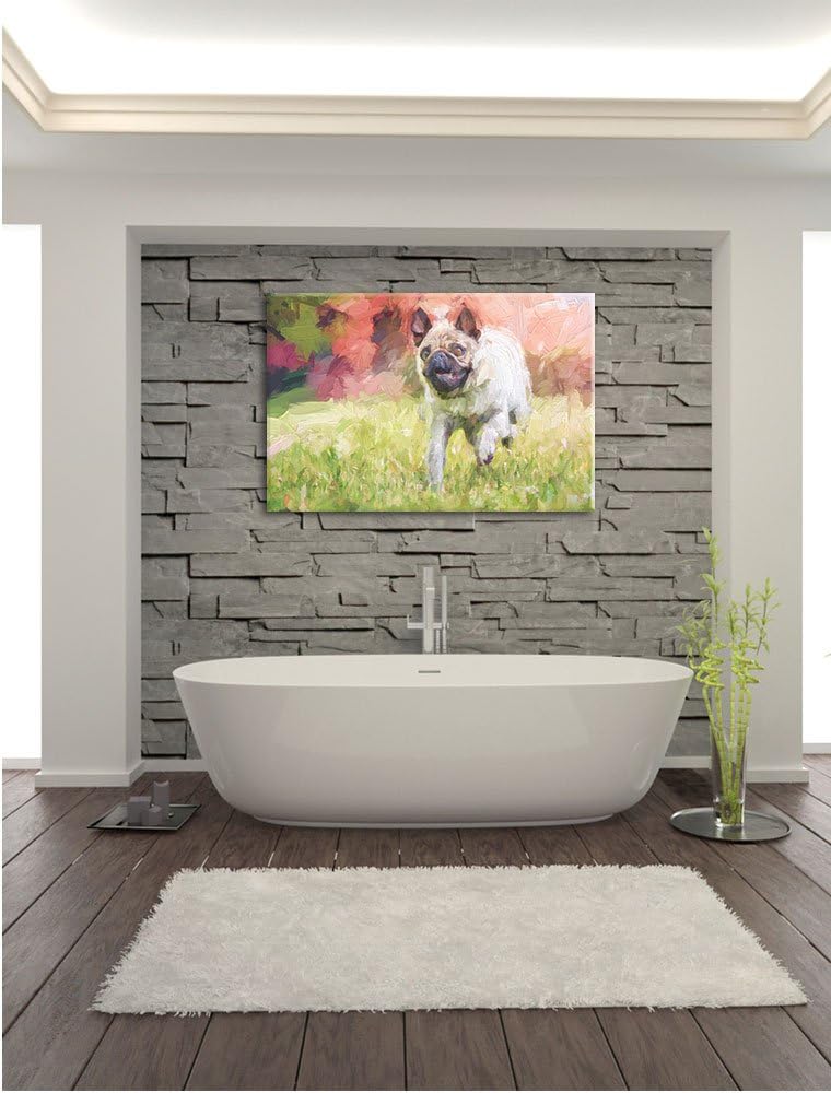 Pixxprint Rennender Mops Kunst / 100x70cm Leinwandbild bespannt auf Holzrahmen/Wandbild Kunstdruck D