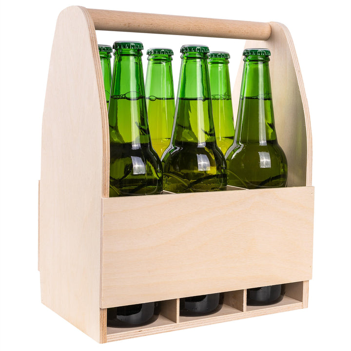 Creative Deco Flaschenträger Holz für 6 Bierflaschen | Bierträger Flaschenhalter | Masse 24 x 16 x 3