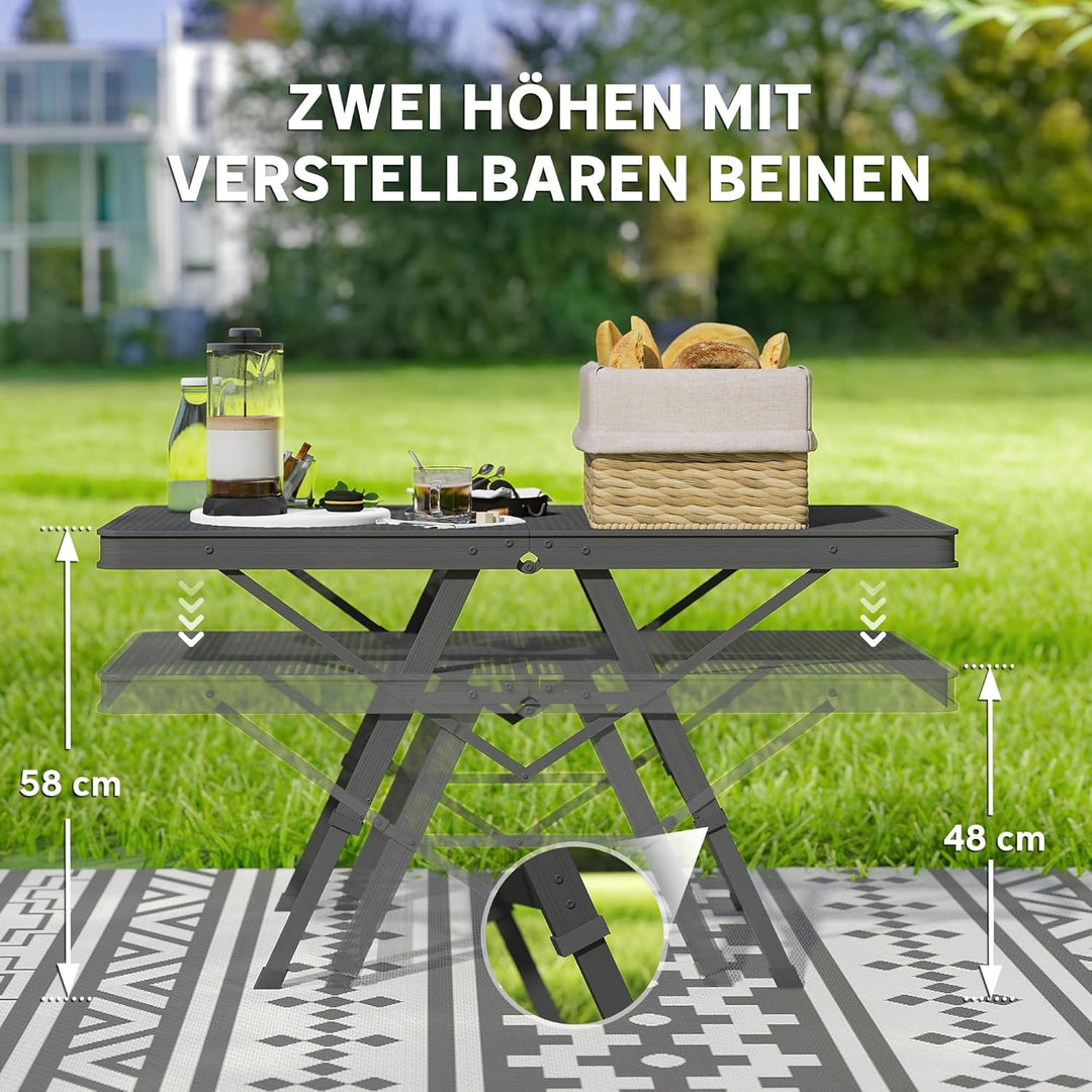 Outsunny Campingtisch höhenverstellbar Klapptisch mit Metallgitter Klappbar Gartentisch aus Aluminiu