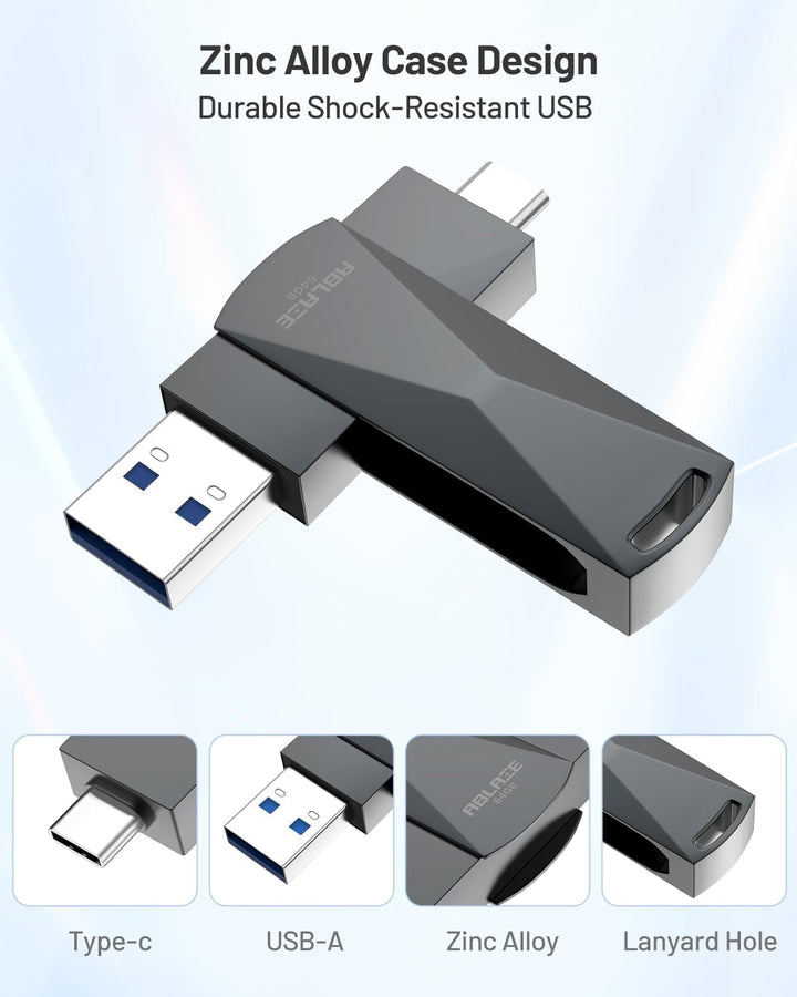 ABLAZE 128 GB USB C Stick, Dual USB 3.0 + Typ C, kompatibel mit iPhone 16/15, Android-Smartphones, C