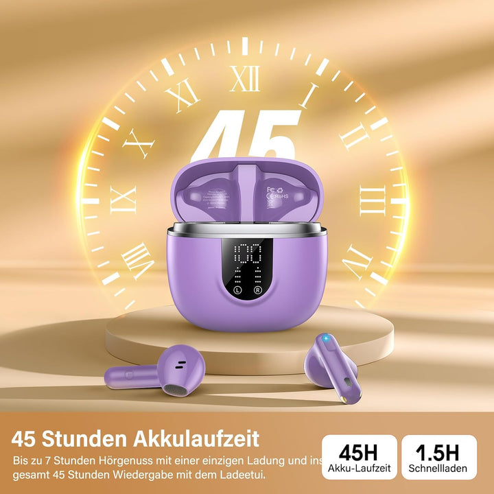 Jesebang Bluetooth Kopfhörer in Ear Kopfhörer Kabellos Bluetooth 5.4, Lila | Hi-Fi Stereoklang, ENC