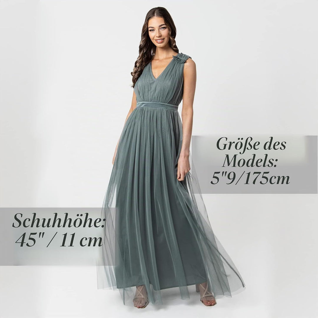 Maya Deluxe Ärmelloses Abendkleid mit Gerafftem V-Ausschnitt & Hoher Taille - Hochzeitsgast Kleid Da