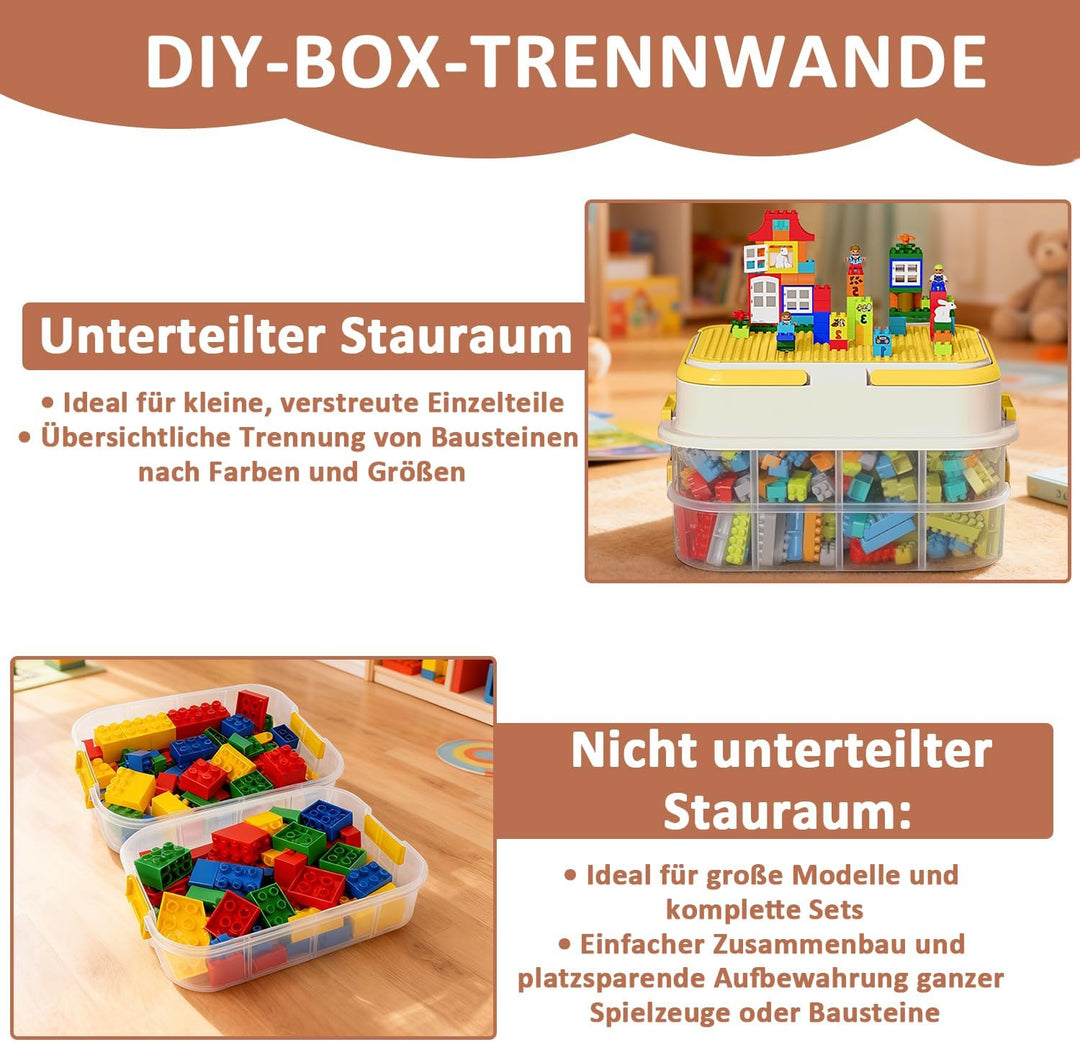 Asaiy Aufbewahrungsbox für Legosteine, Aufbewahrungsbox für Bausteine mit Abnehmbarem Tablett & Inte