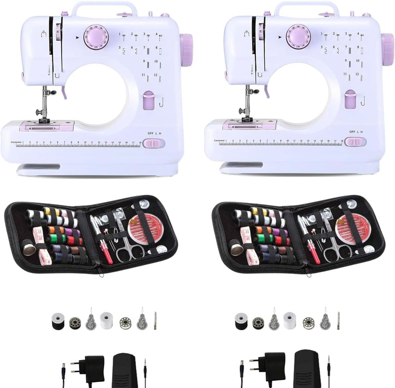 MAGIC SELECT 2X Mini-Nähmaschine mit 2 Geschwindigkeiten und 12 Stichen, Fusspedal, 2 Spulen, Ersatz