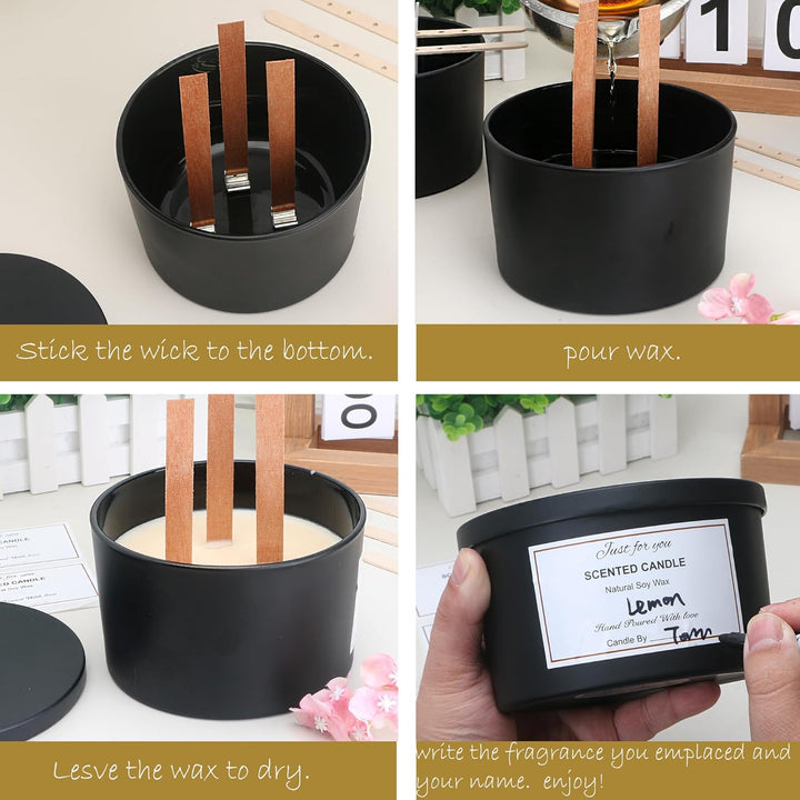 MILIVIXAY 6 x 680 ml Kerzengläser Mit Metalldeckel und Kerzenherstellungs-Kits - 3 Docht-Gläser, Lee