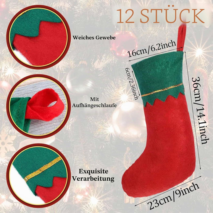 12 Stück Weihnachtssocken Zum Befüllen,Nikolaussocken Zum Befüllen,Weihnachtsstrümpfe Kamin für den