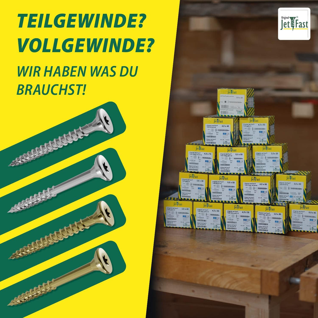 Jet-Fast Premium Universalschrauben 6,0 x 150 mm, 100 Stück, Duo-Senkkopf, Teilgeweinde TX Antrieb,