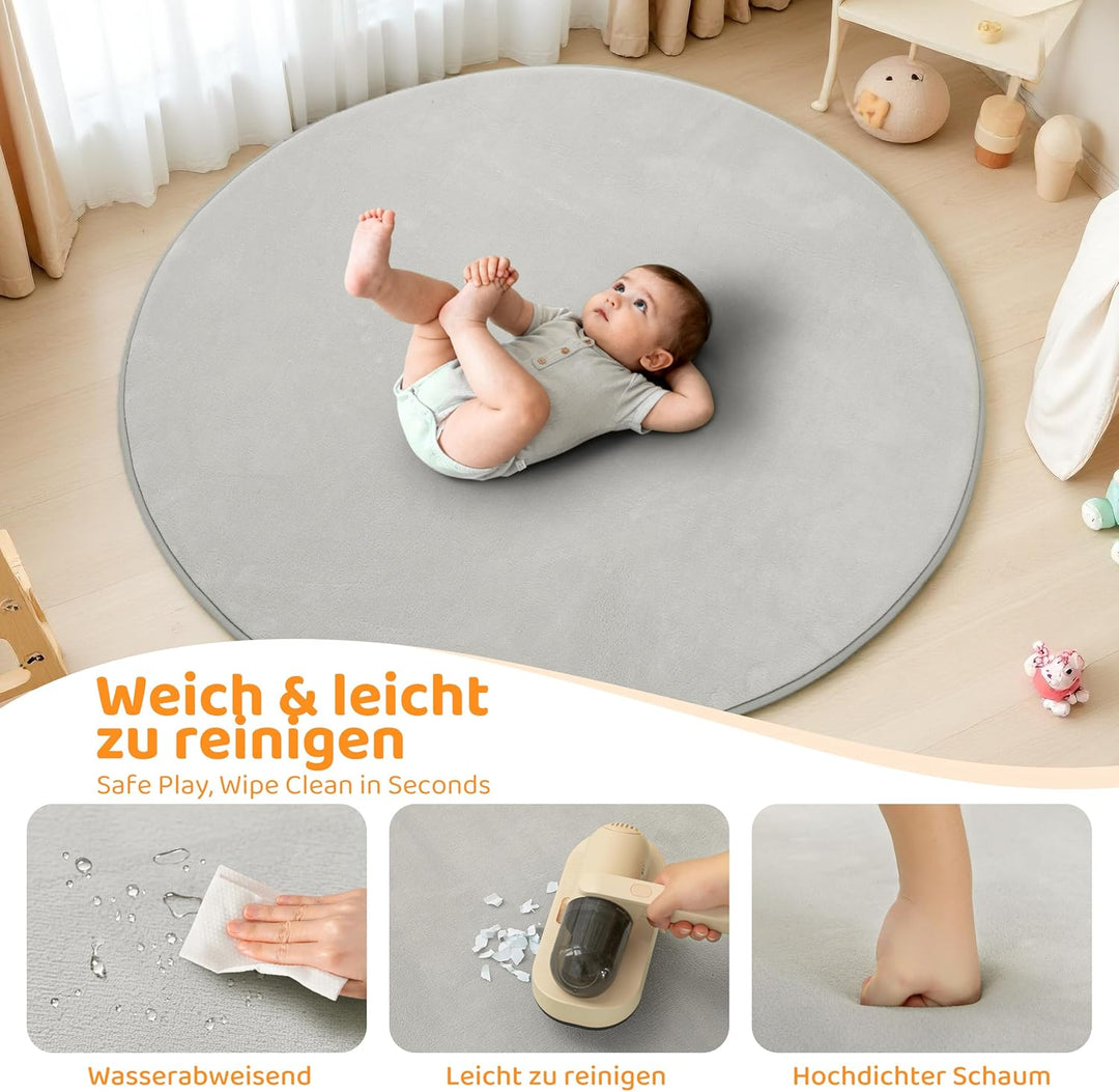 BYBYME 3cm Dicke Faltbare Krabbelmatte Baby, Ø120cm Spielmatte mit Rutschfester Unterseite, Weiche B