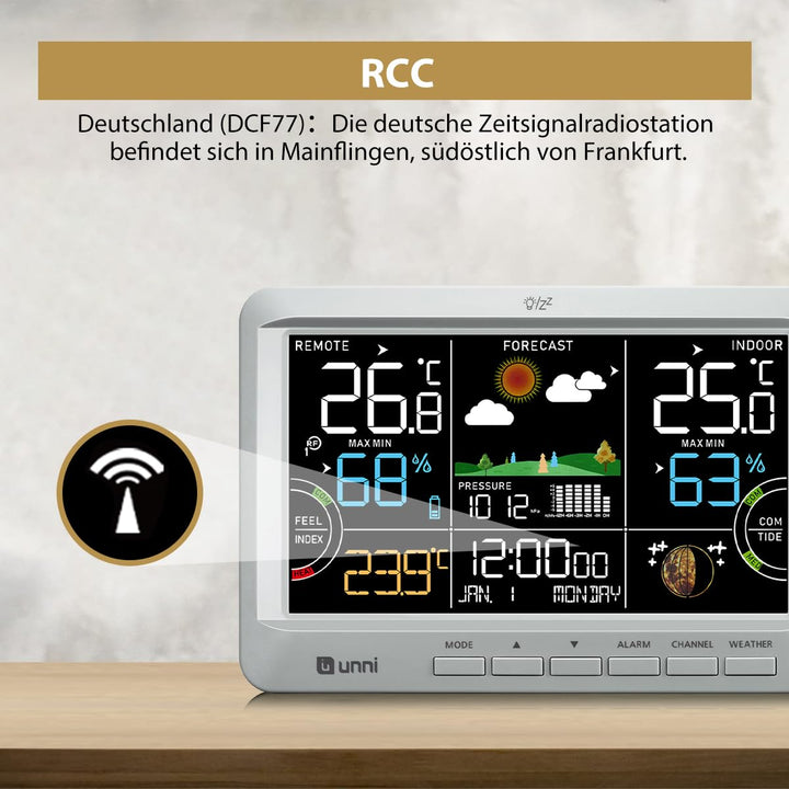 Funk Wetterstation mit Aussensensor Netzbetrieb und Batteriebetrieb, Funkwetterstation mit 3 Helligk