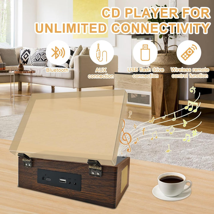 Retro CD-Player tragbar mit Lautsprechern – Bluetooth Desktop Knit für Zuhause, wiederaufladbarer Ak